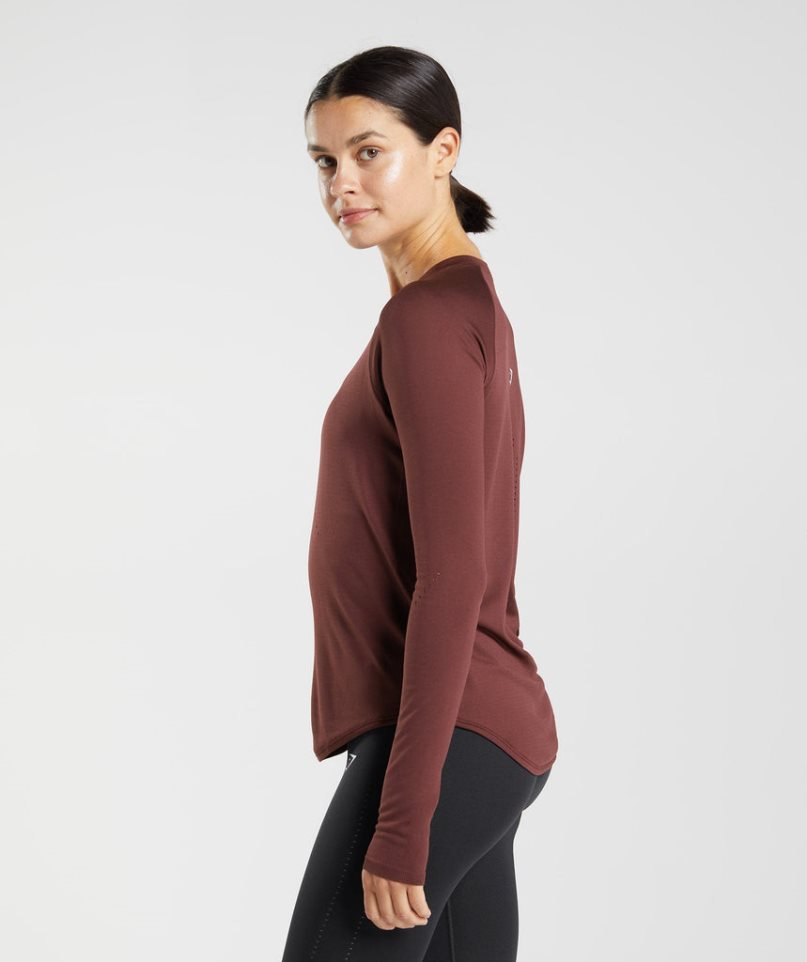 Women's Gymshark Sweat Seamless Long Sleeve Top T-Shirts Burgundy | CA 5DN061